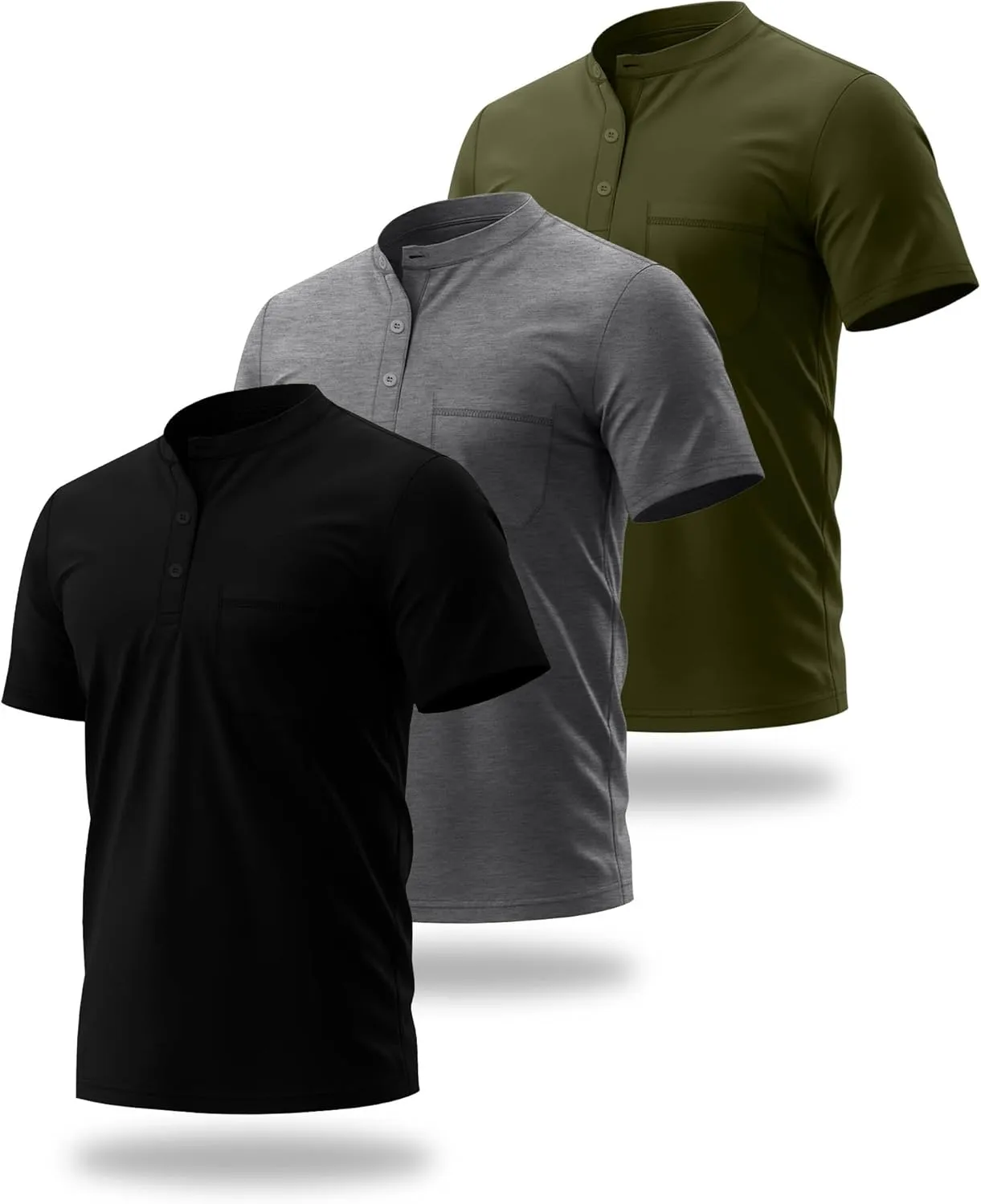 Riyiper 3 Pack Men's Big and Tall Henley T-Shirts, Short Sleeve Pocket Cotton Loose Fit Shirt Summer Oversized Button Tee