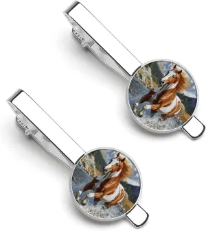 Running Horse Men's Tie Clips Classic Silver Tack Pins Shirt Cufflinks Suit Accessories for Business Wedding Anniversary