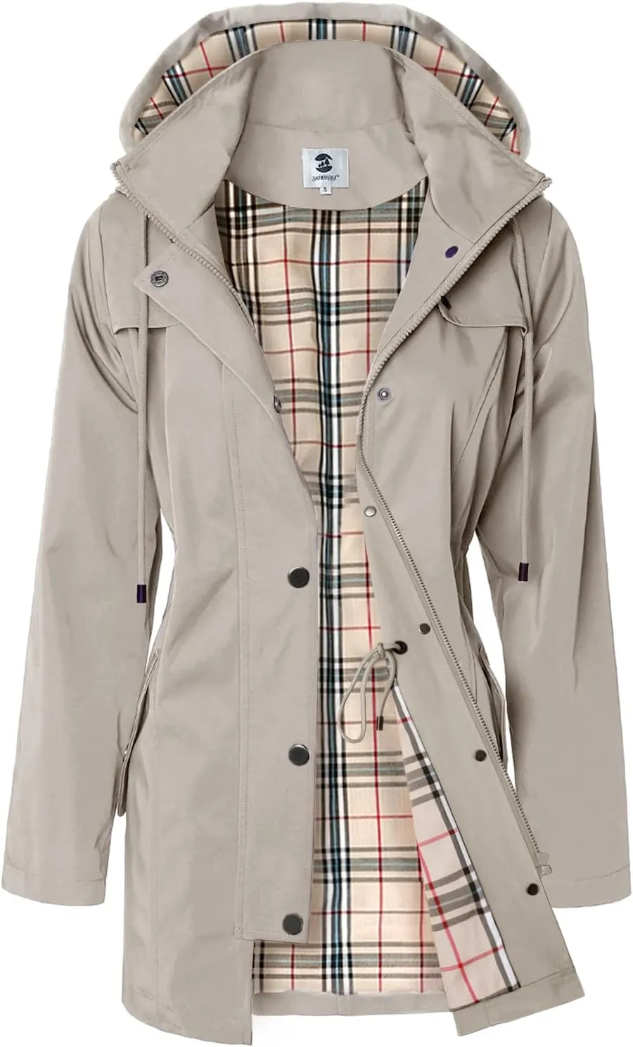 SaphiRose Women's Long Hooded Rain Jacket Outdoor Raincoat Windbreaker