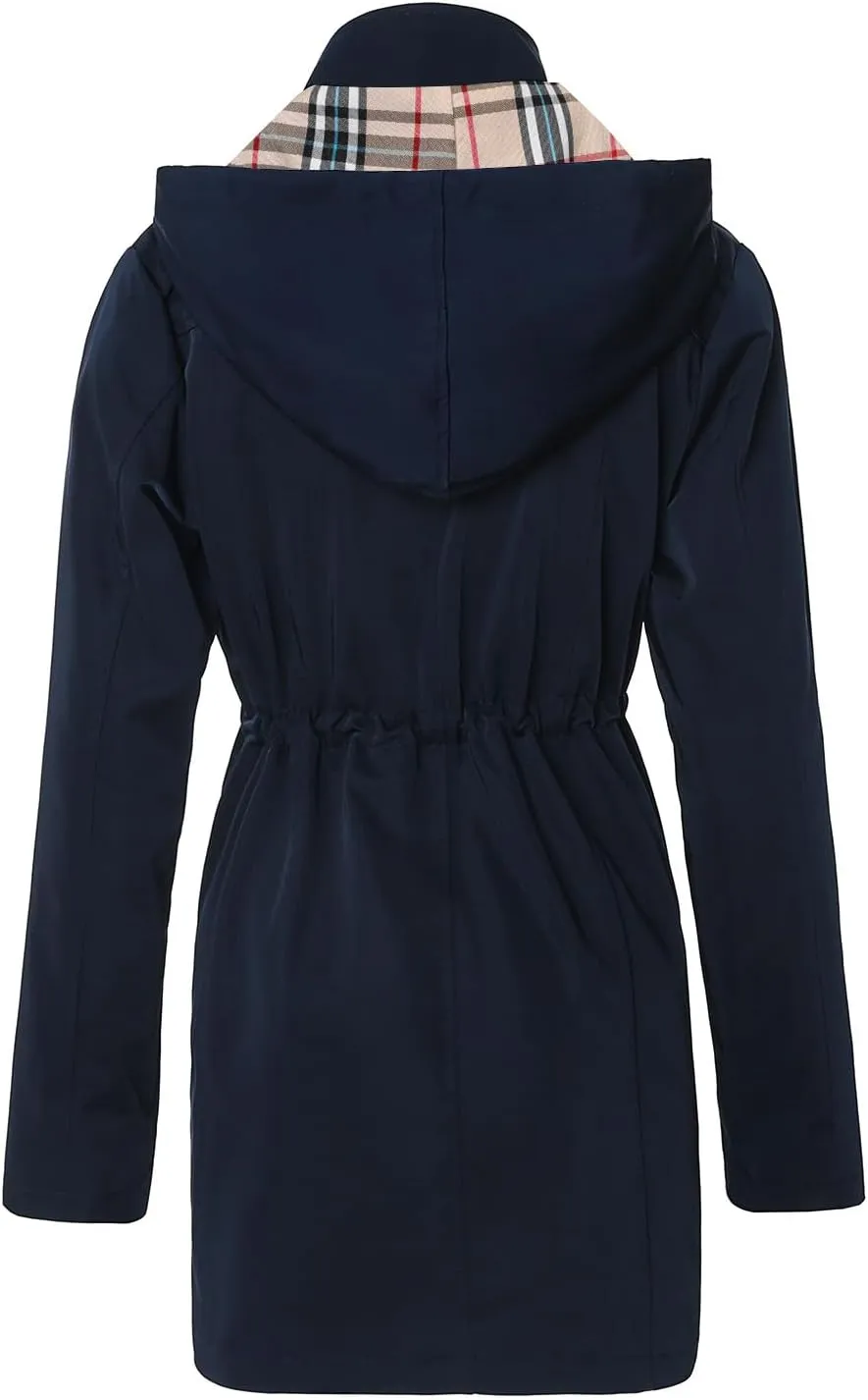 SaphiRose Women's Long Hooded Rain Jacket Outdoor Raincoat Windbreaker