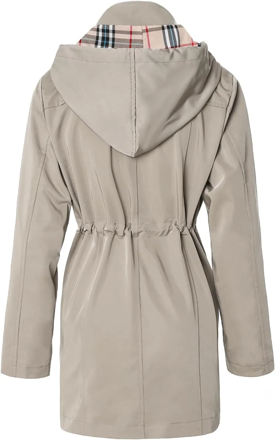 SaphiRose Women's Long Hooded Rain Jacket Outdoor Raincoat Windbreaker