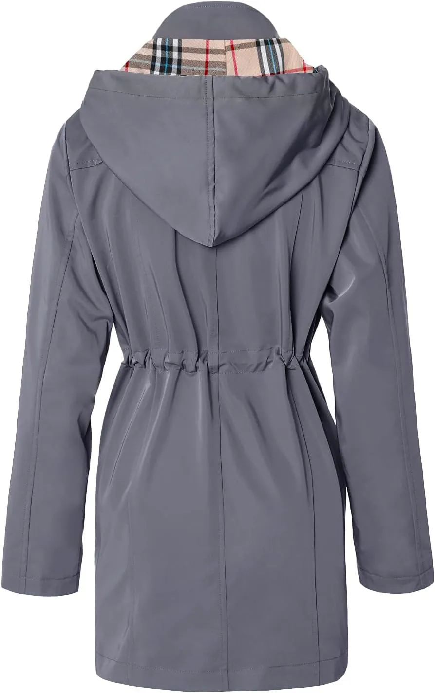 SaphiRose Women's Long Hooded Rain Jacket Outdoor Raincoat Windbreaker