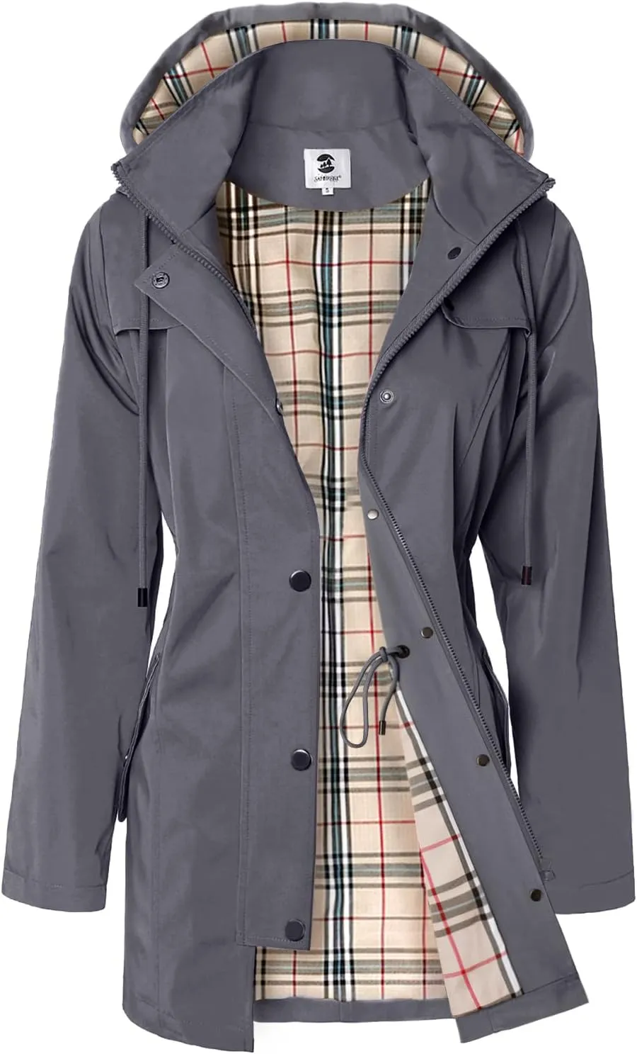 SaphiRose Women's Long Hooded Rain Jacket Outdoor Raincoat Windbreaker