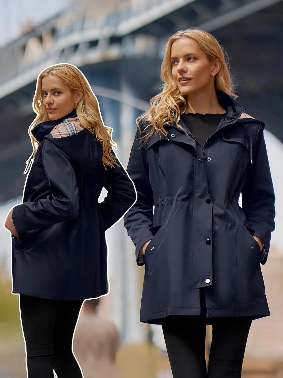 SaphiRose Women's Long Hooded Rain Jacket Outdoor Raincoat Windbreaker