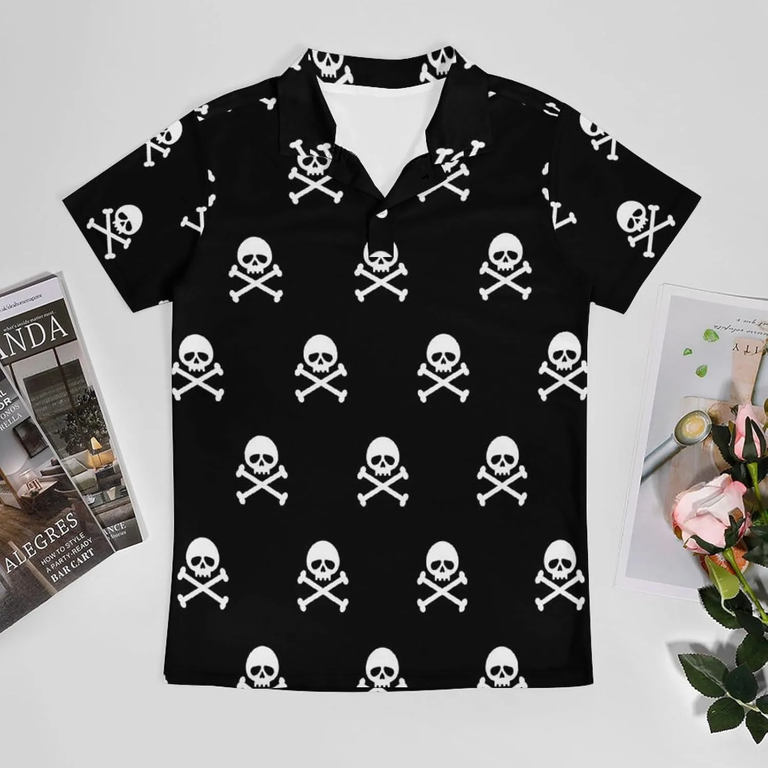 Skull Bone Pirate Classic Polo Shirts for Men Quick Dry Short Sleeve Fit Golf Tees Casual Tops