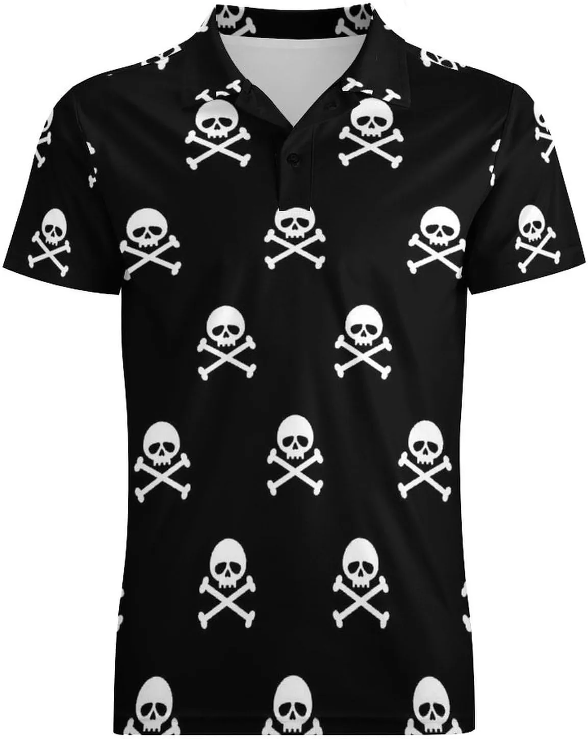 Skull Bone Pirate Classic Polo Shirts for Men Quick Dry Short Sleeve Fit Golf Tees Casual Tops