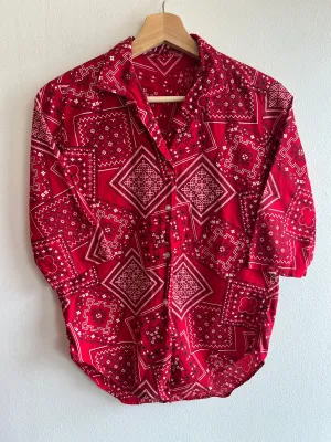 Vintage 1950/60s Loop Collar Bandana Print Button-Up Shirt