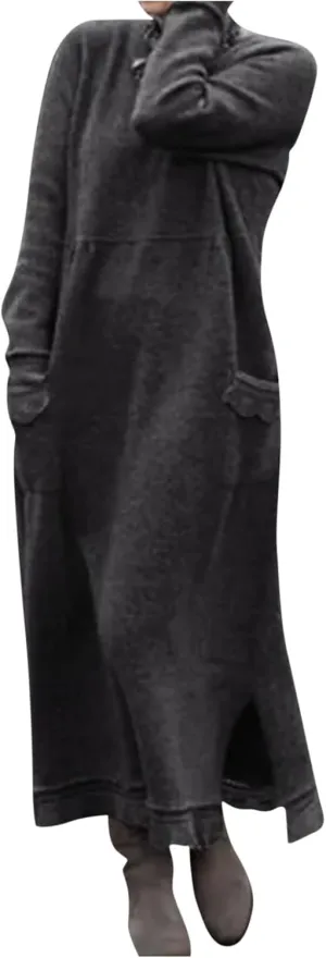 Womens Long Sleeve Sweatshirt Dress Elegant Lace Trim Maxi Dress Muslim Girl Spring Fall Autumn Winter Loose Dress