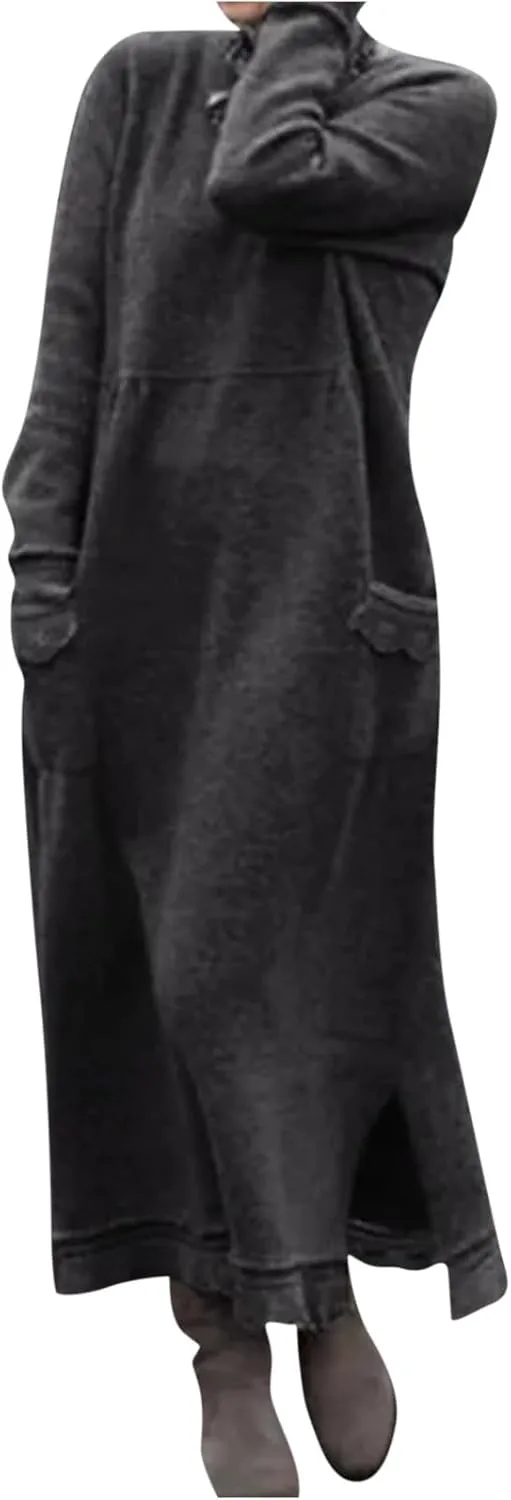 Womens Long Sleeve Sweatshirt Dress Elegant Lace Trim Maxi Dress Muslim Girl Spring Fall Autumn Winter Loose Dress