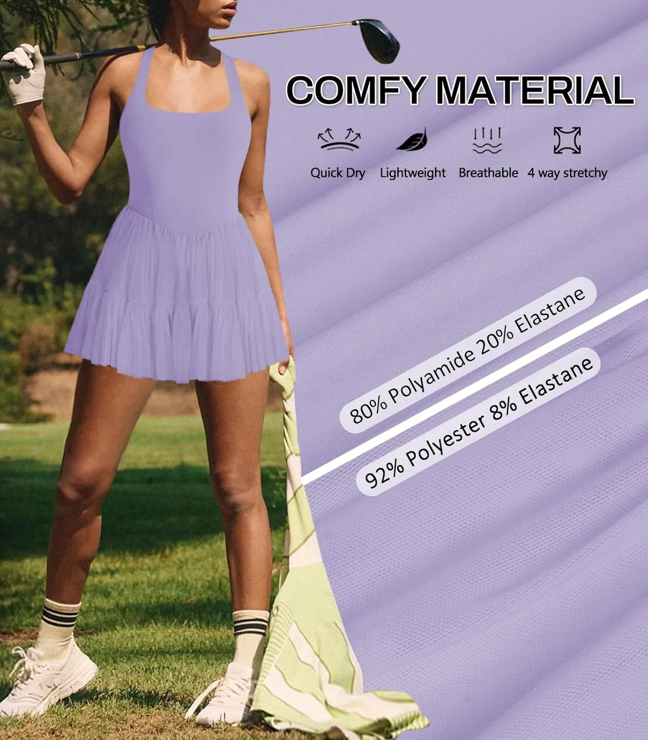 Women's Tennis Flowy Pleated Ruffle Athletic Dress for Women Halter Neck Sleeveless Summer Mini Golf Dress with Shorts Pocket