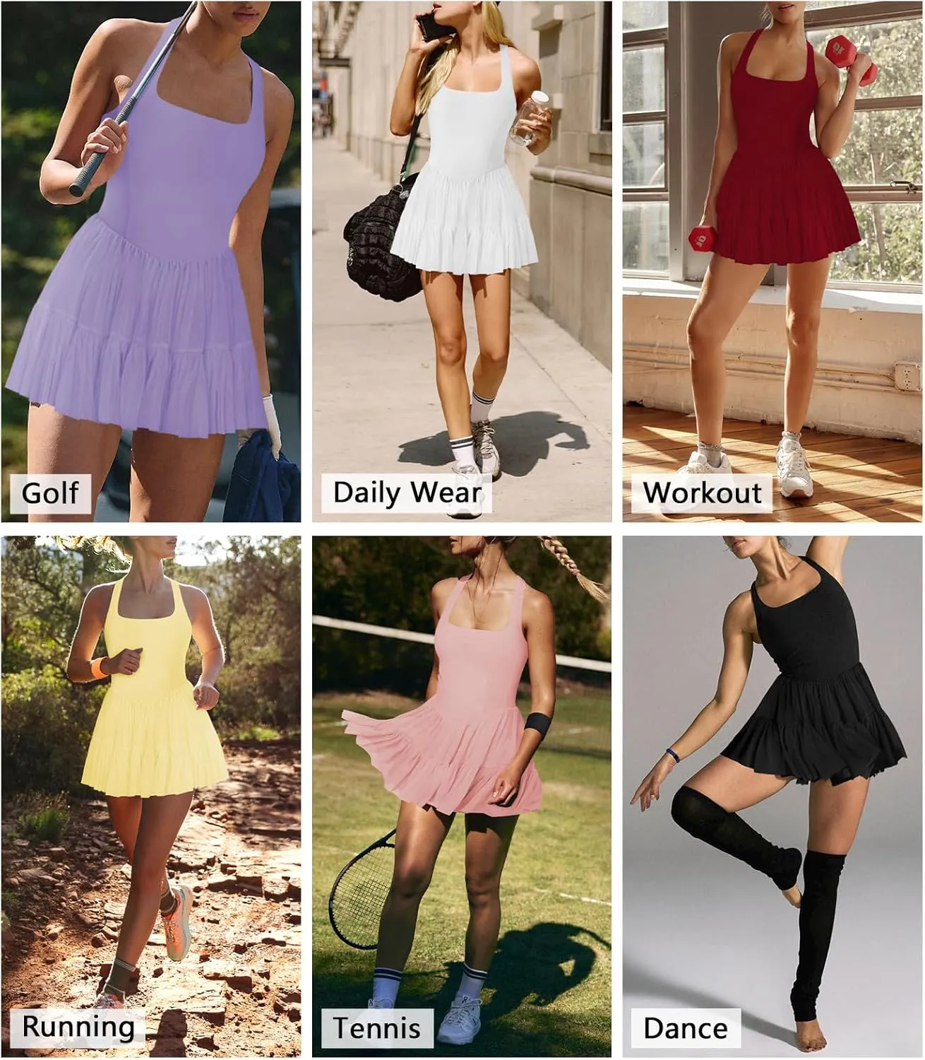 Women's Tennis Flowy Pleated Ruffle Athletic Dress for Women Halter Neck Sleeveless Summer Mini Golf Dress with Shorts Pocket