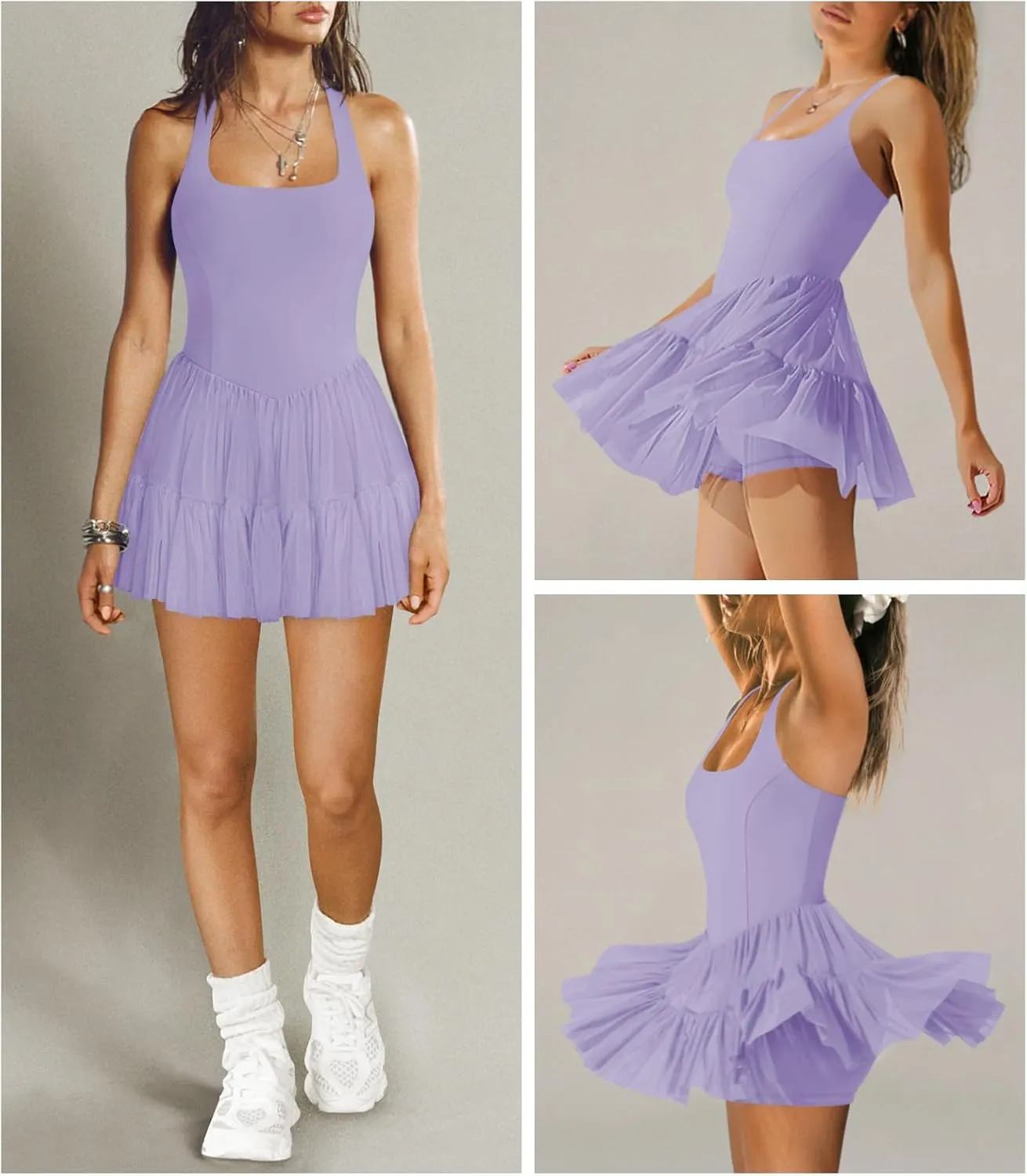 Women's Tennis Flowy Pleated Ruffle Athletic Dress for Women Halter Neck Sleeveless Summer Mini Golf Dress with Shorts Pocket