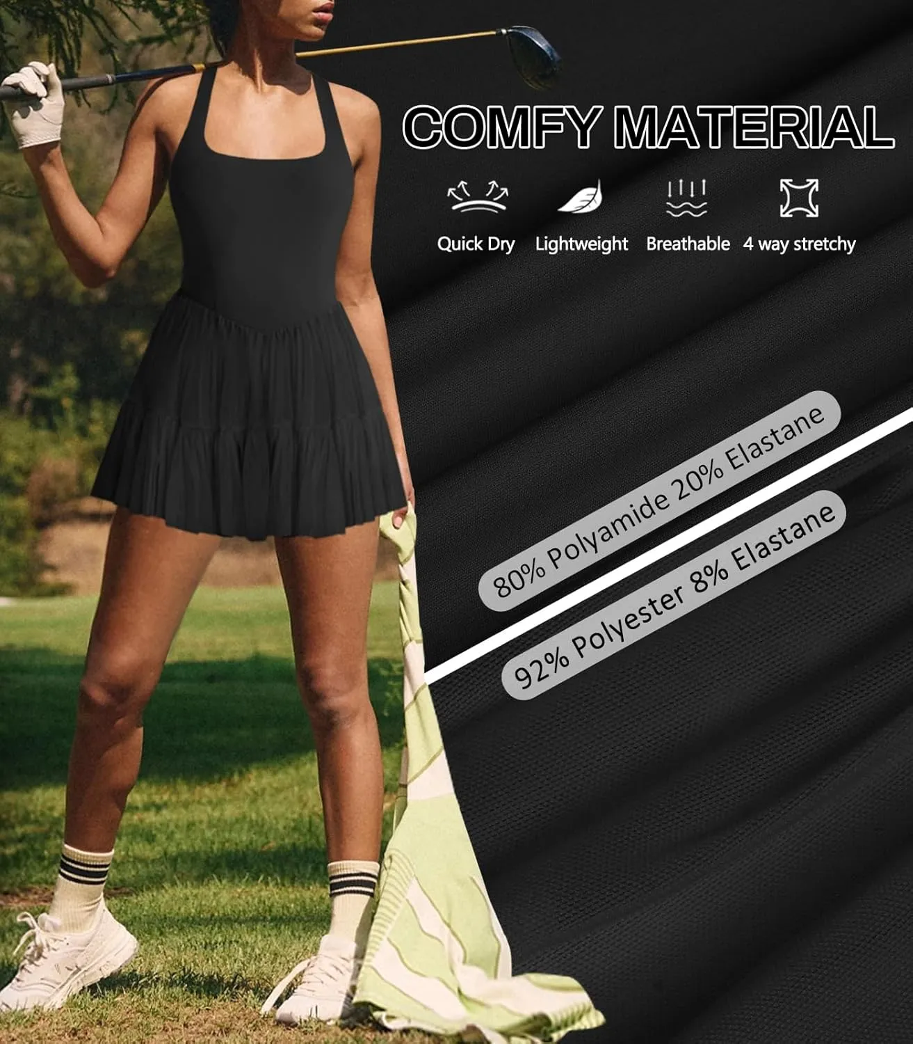 Women's Tennis Flowy Pleated Ruffle Athletic Dress for Women Halter Neck Sleeveless Summer Mini Golf Dress with Shorts Pocket